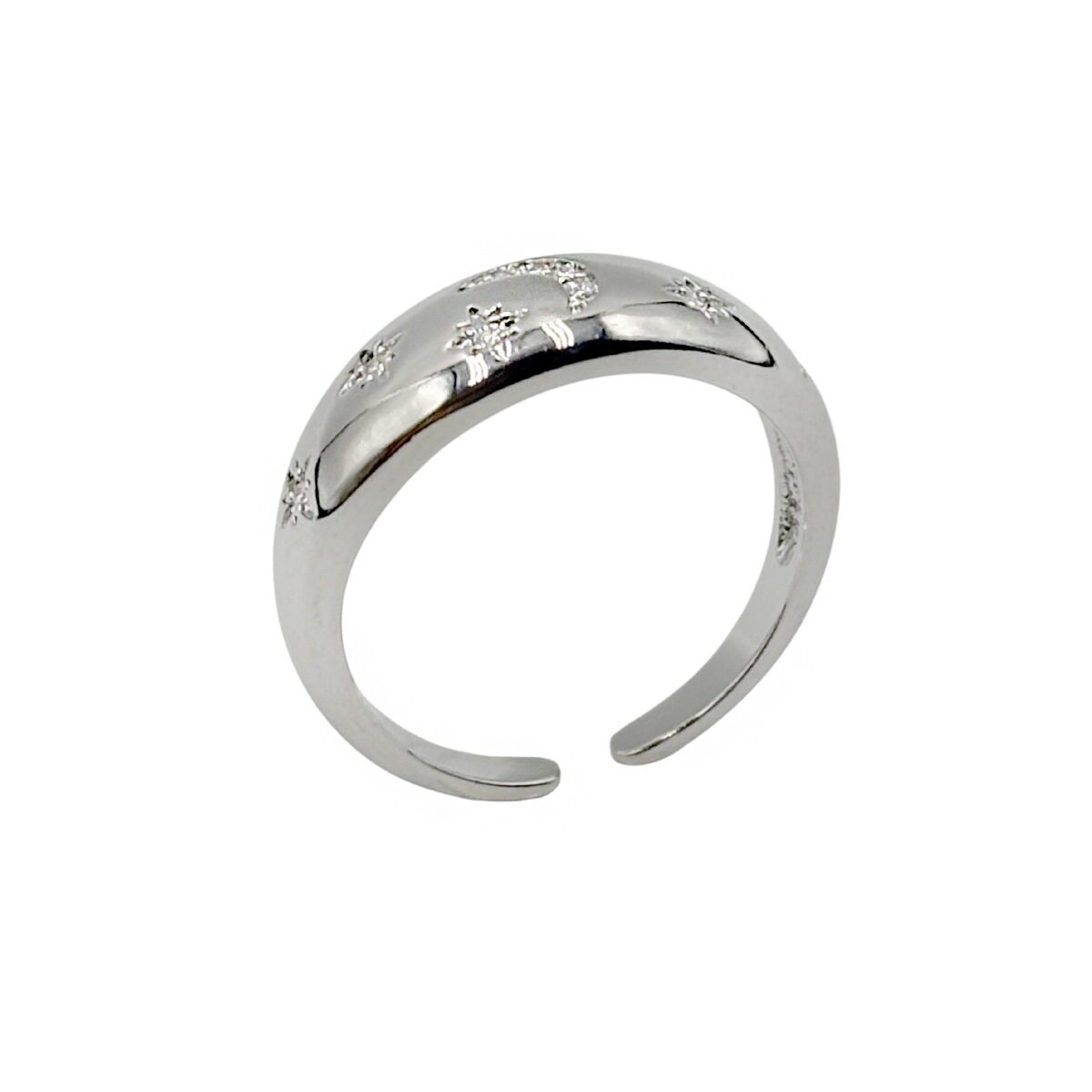 Anillo Luna y Estrellas plateado