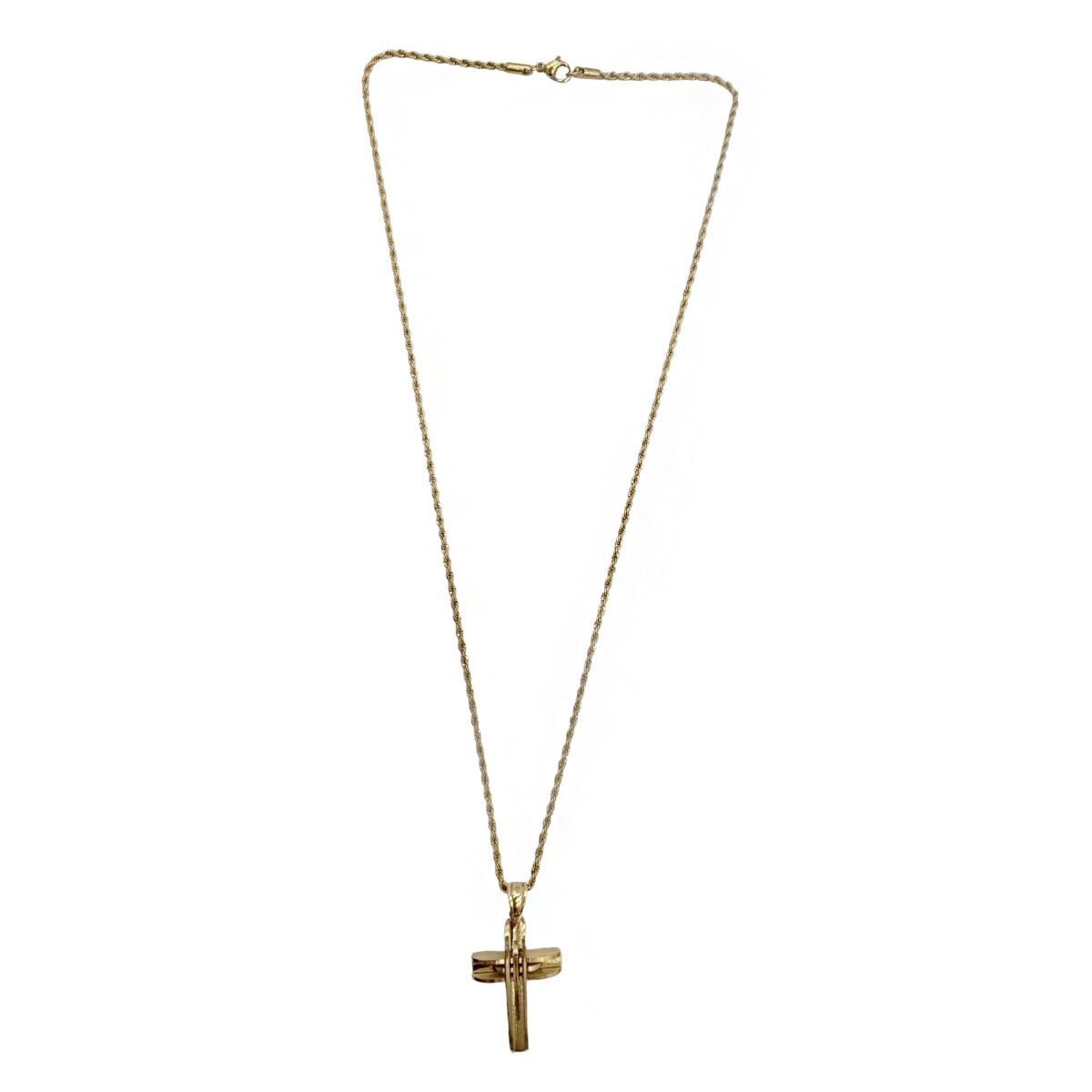 Collar con Dije de Cruz Líneas Dorado