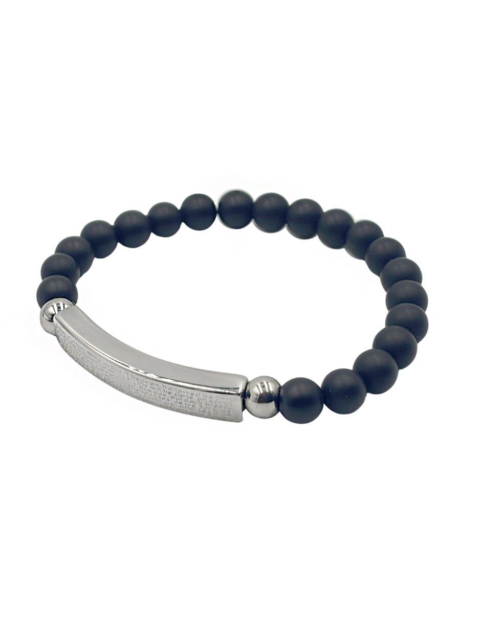 Pulsera de Cuentas con Barra Metálica grabada con Padre Nuestro