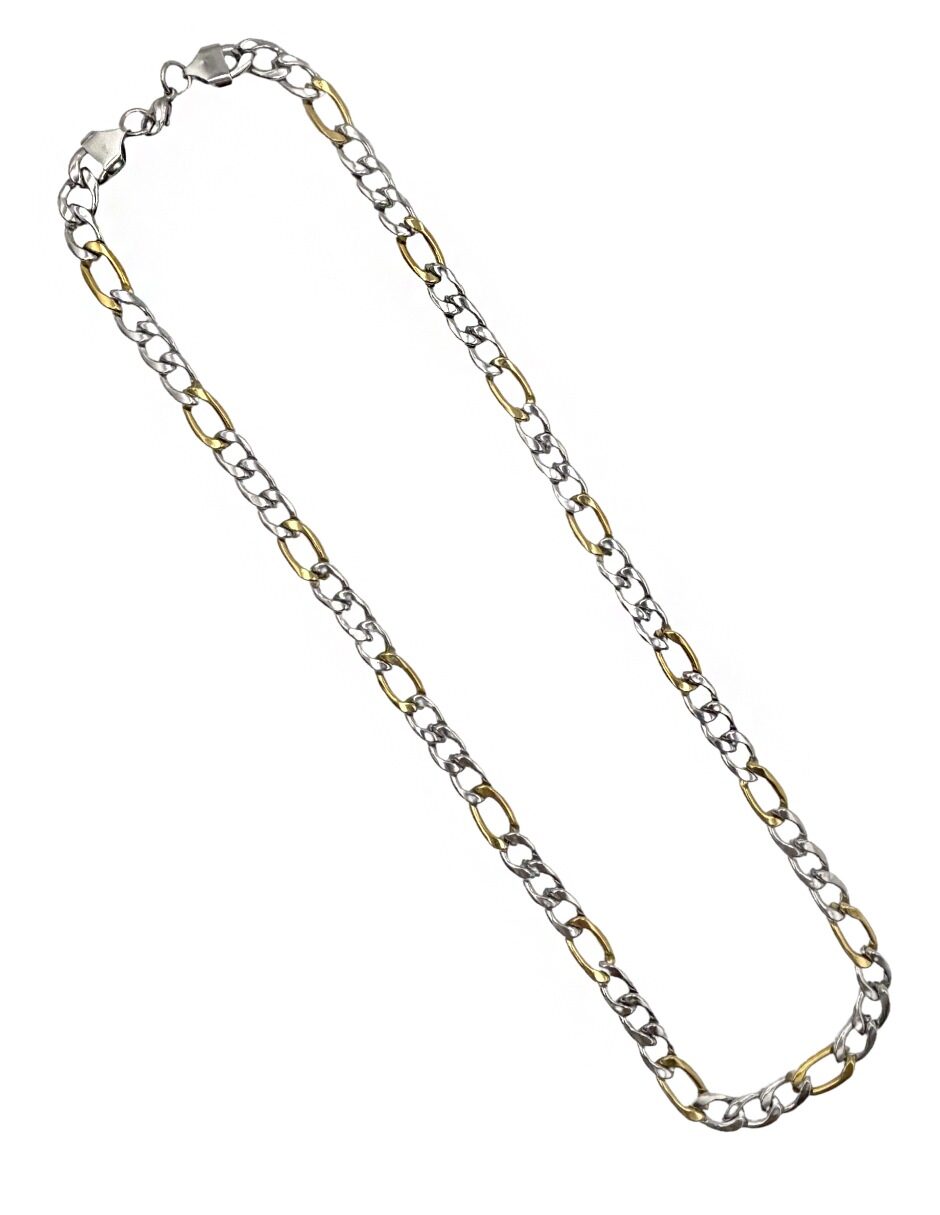 Collar de Cadena Eslabones en Dos Tonos Plateado y Dorado