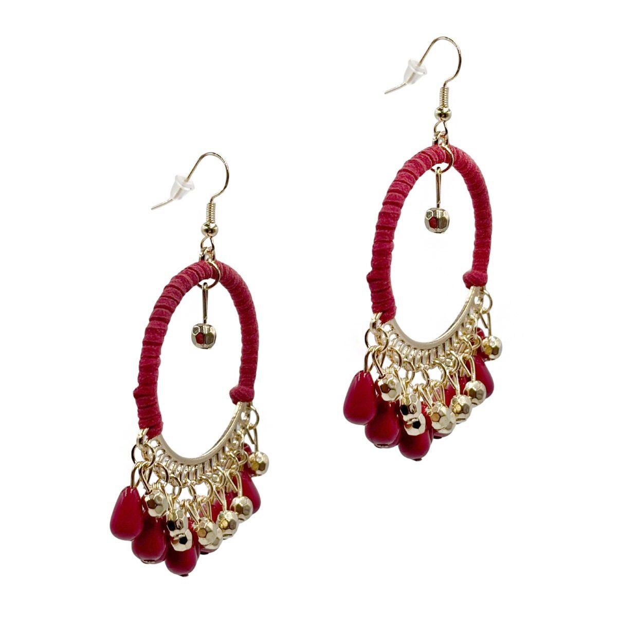 Aretes colgantes Con Hilo y Cuentas Rojas