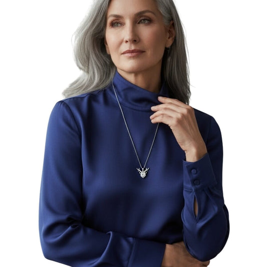 Collar Venado Plateado Con Cristales
