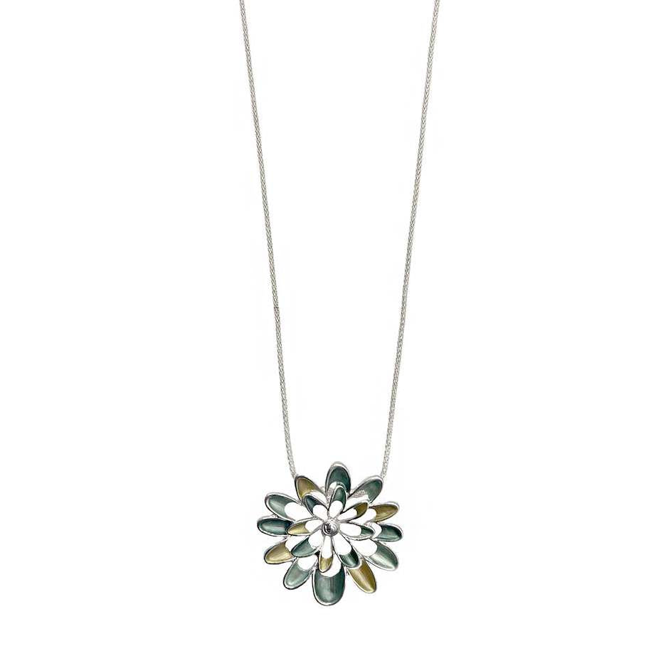 Set Collar y Aretes Flor Bicolor