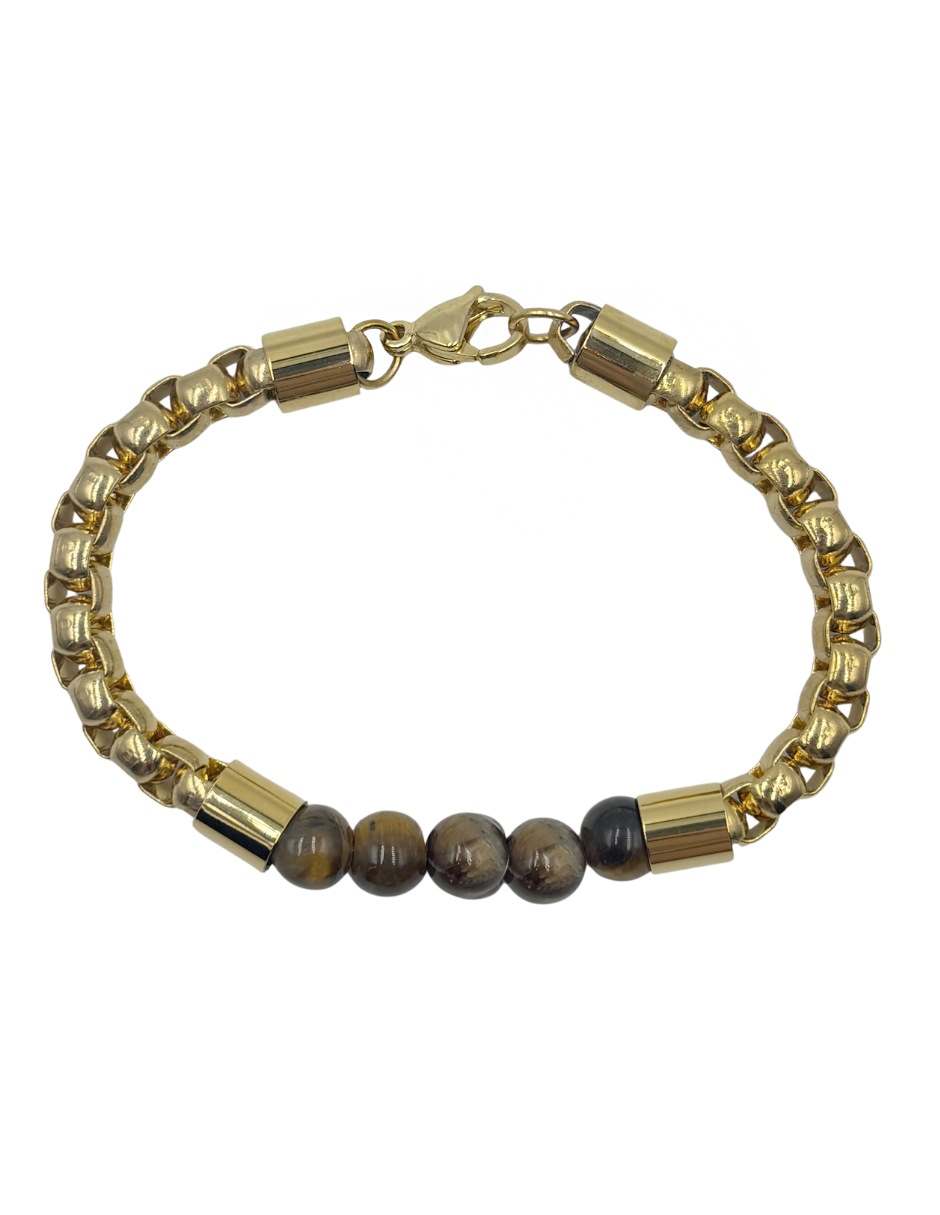 Pulsera Ojo de Tigre  Cadena Dorada