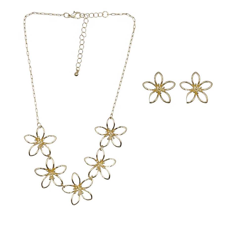 Set Collar y Aretes Flores Dorado