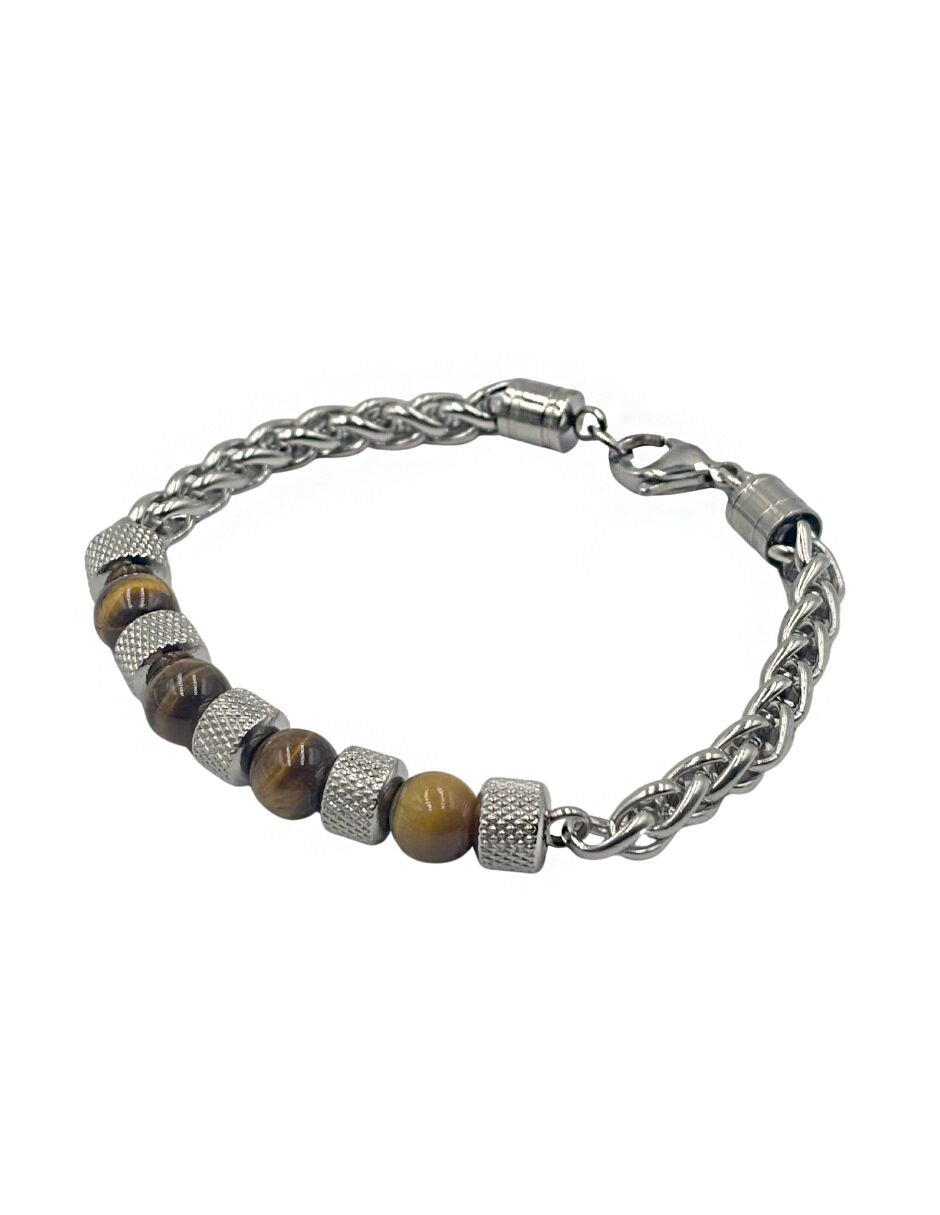 Pulsera Cadena Plateada con Cuentas