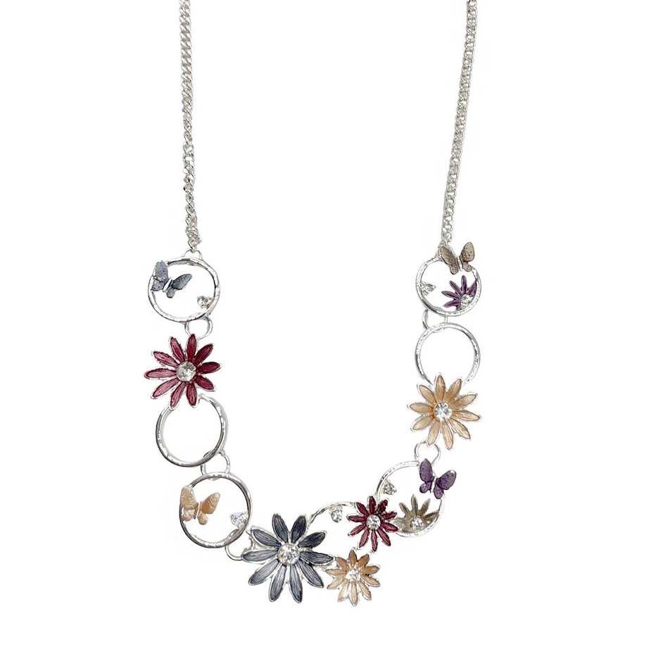 Set Collar y Aretes Flores Multicolor