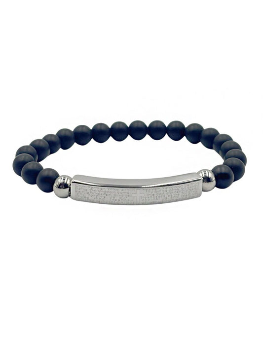 Pulsera de Cuentas con Barra Metálica  grabada con Padre Nuestro