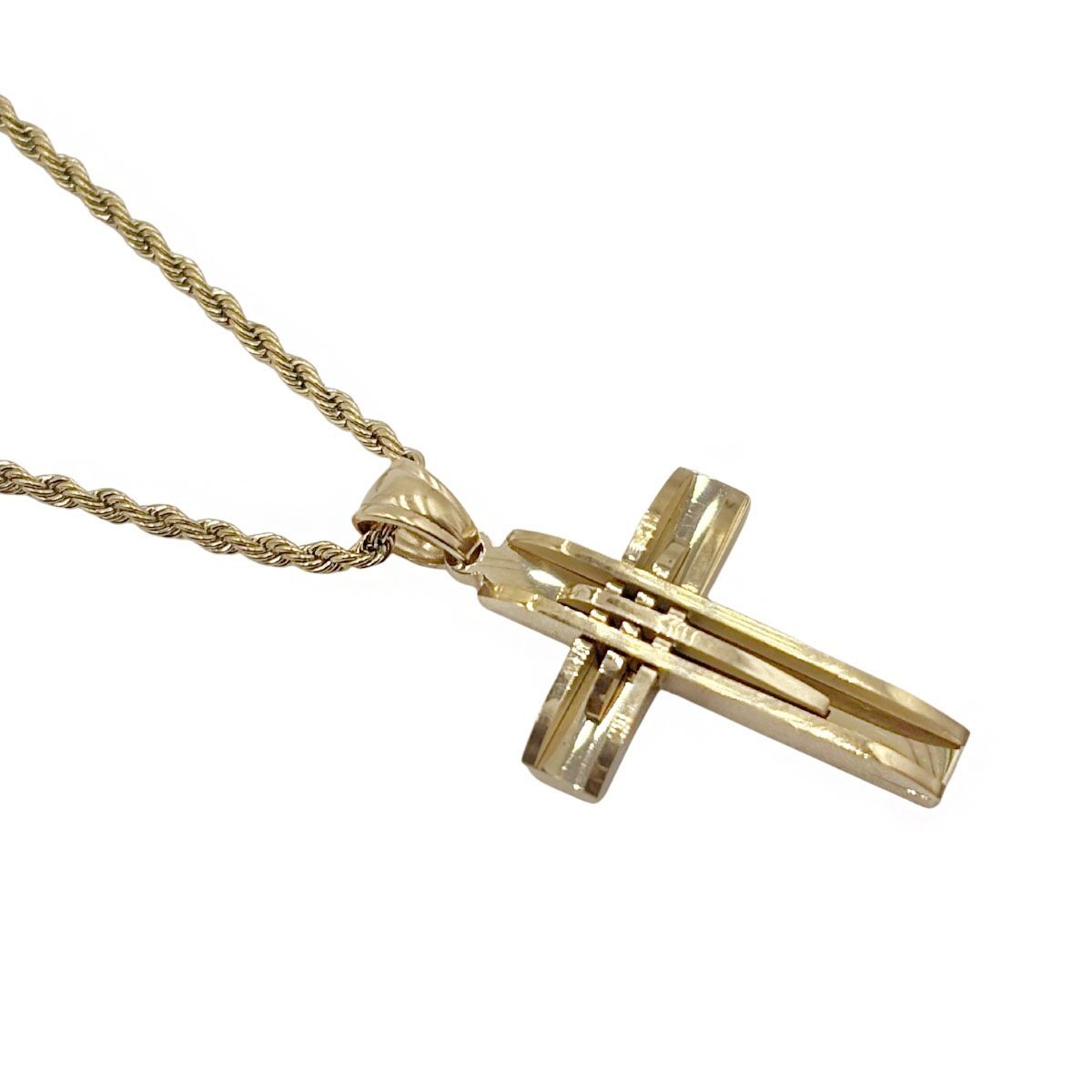 Collar con Dije de Cruz Líneas Dorado
