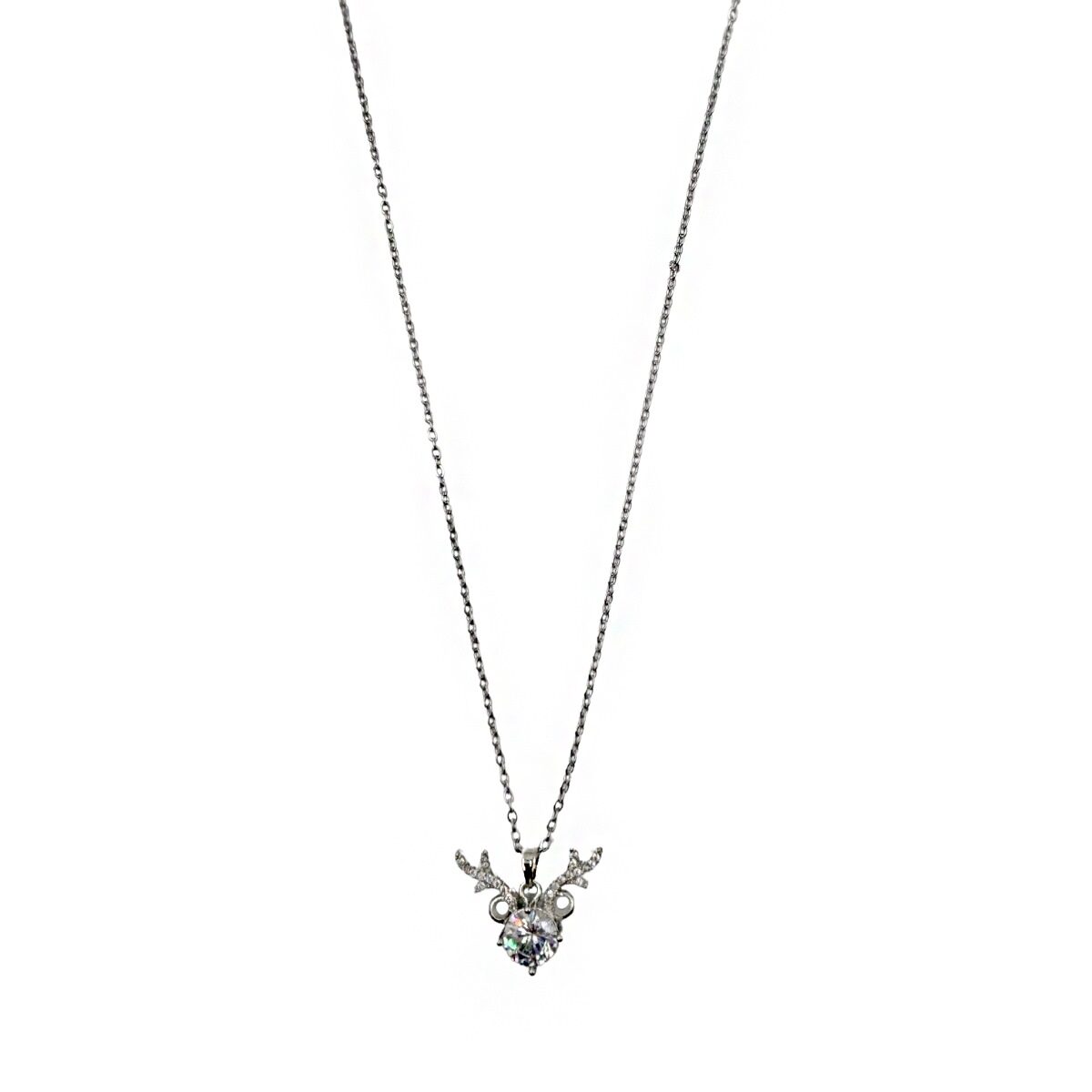 Collar Venado Plateado Con Cristales