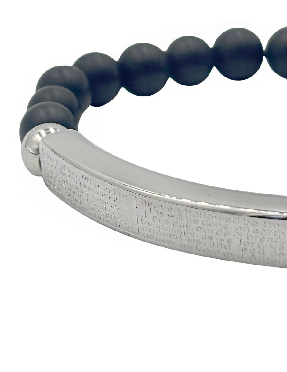 Pulsera de Cuentas con Barra Metálica  grabada con Padre Nuestro