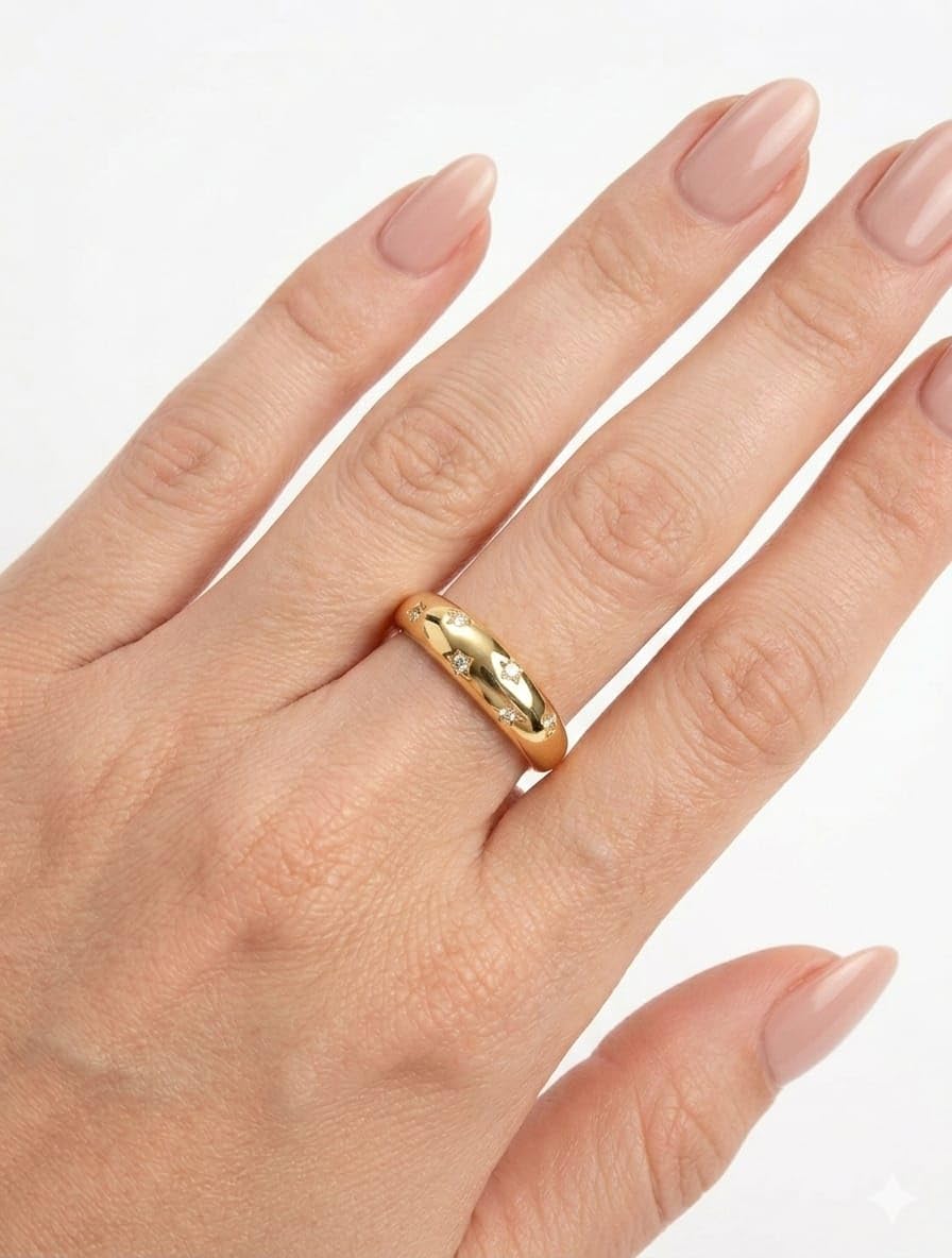Anillo Dorado Estrellas Grabados