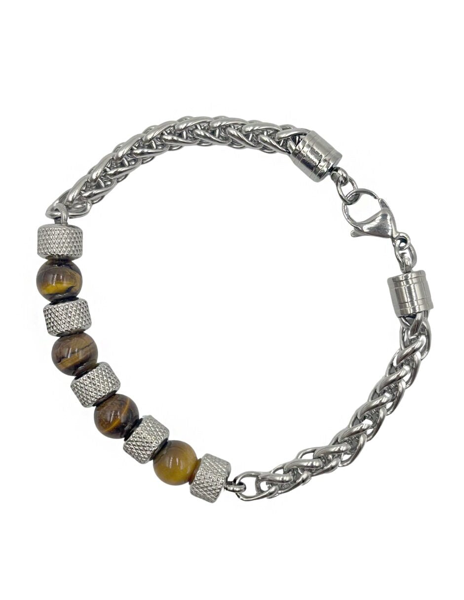 Pulsera Cadena Plateada con Cuentas