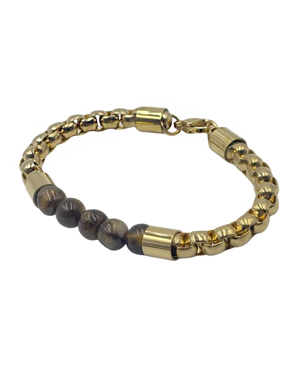 Pulsera Ojo de Tigre  Cadena Dorada