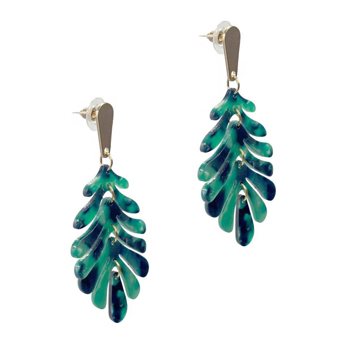 Set Collar y Aretes Hojas Verdes
