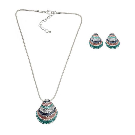 Set Collar y Aretes Concha Multicolor