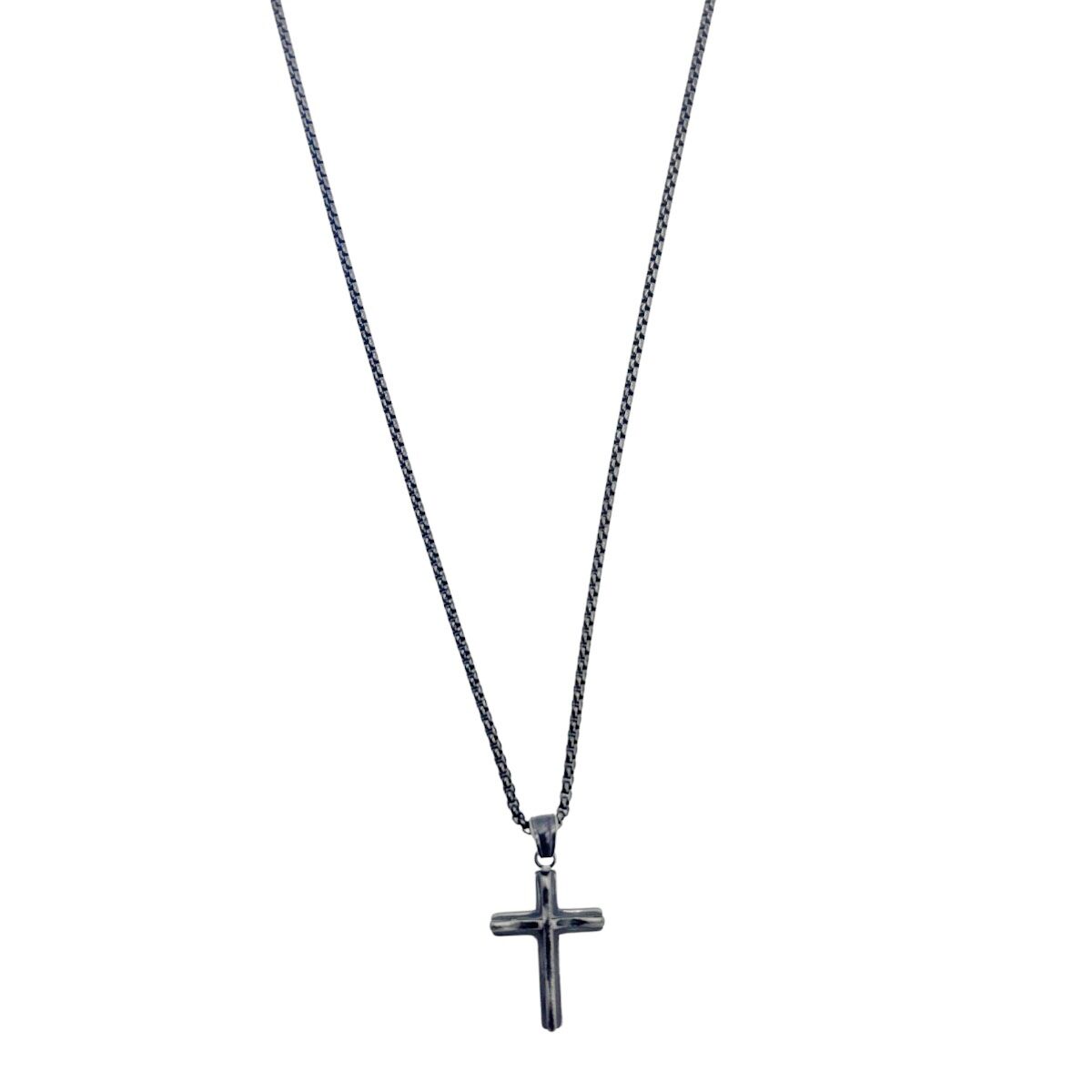 Collar Cruz Relieve Negro