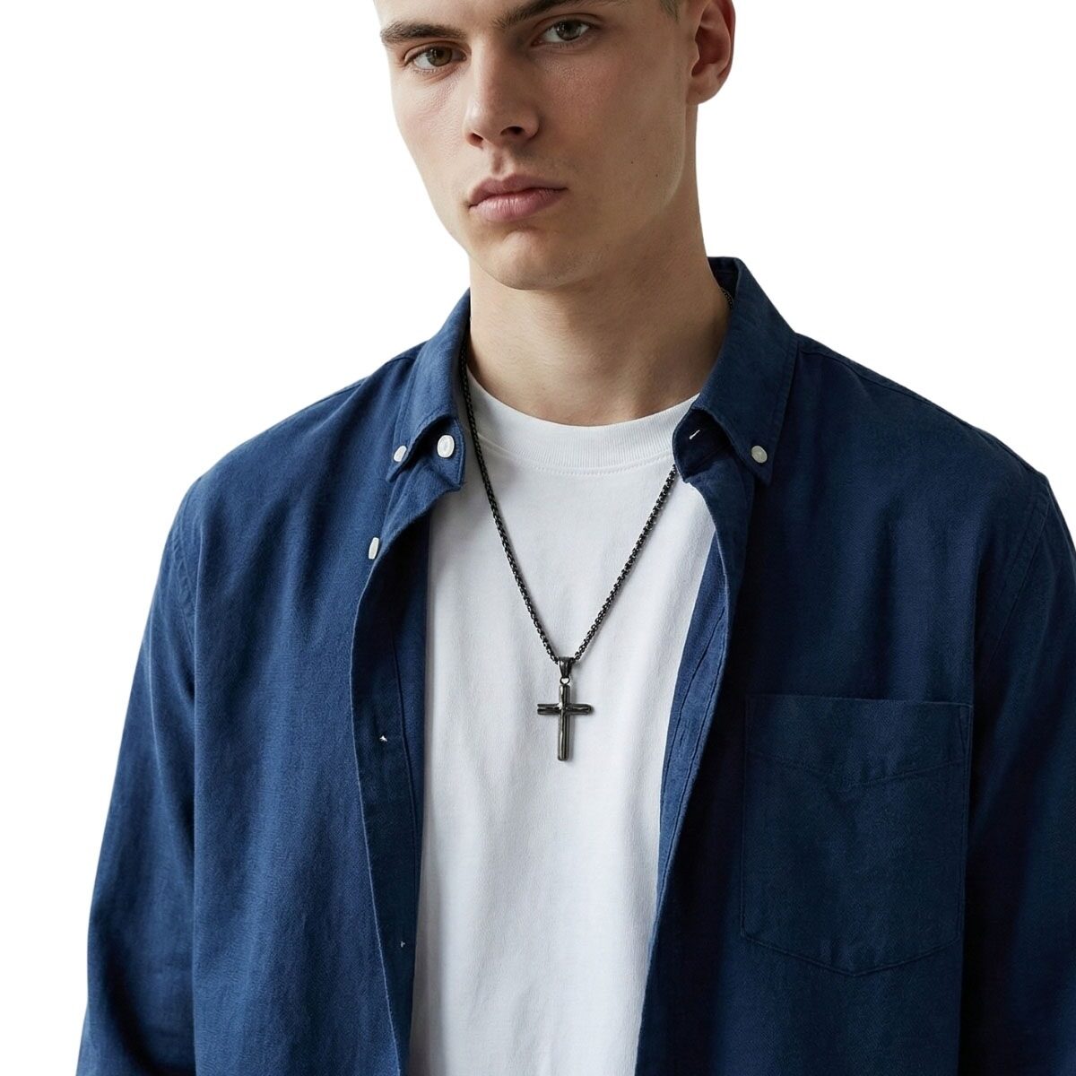 Collar Cruz Relieve Negro