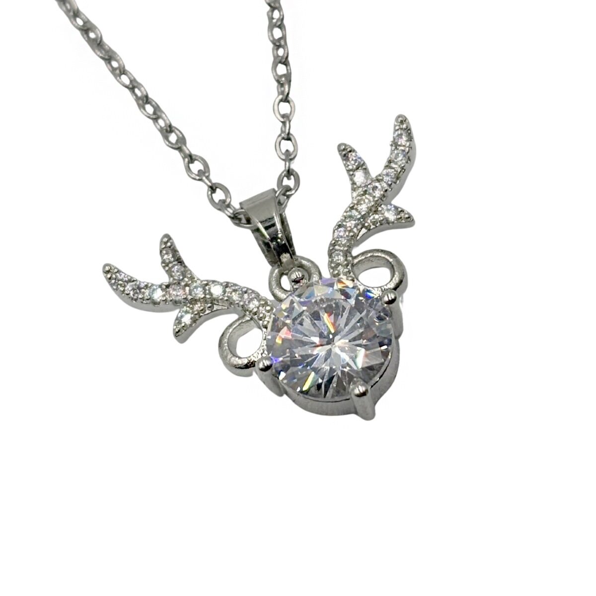 Collar Venado Plateado Con Cristales