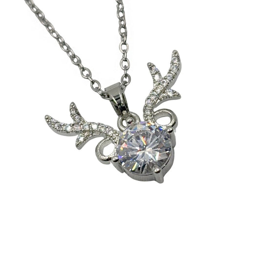Collar Venado Plateado Con Cristales