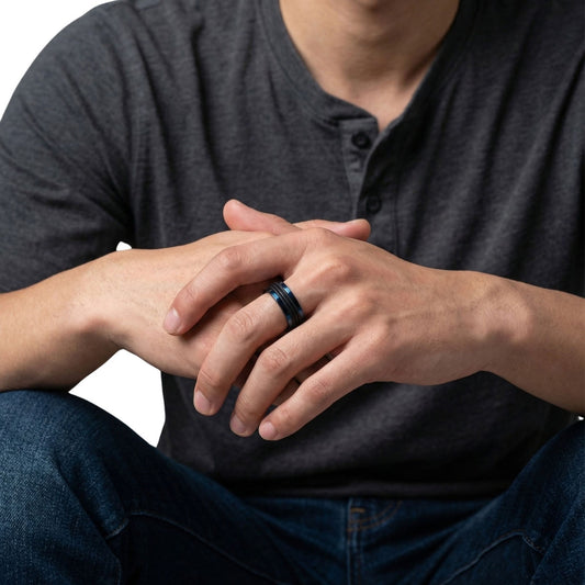 Anillo azul para caballero de Tungsteno