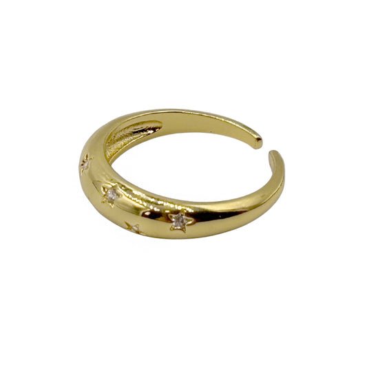 Anillo Dorado Estrellas Grabados