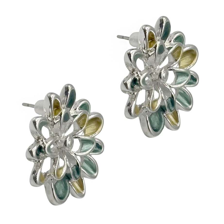 Set Collar y Aretes Flor Bicolor