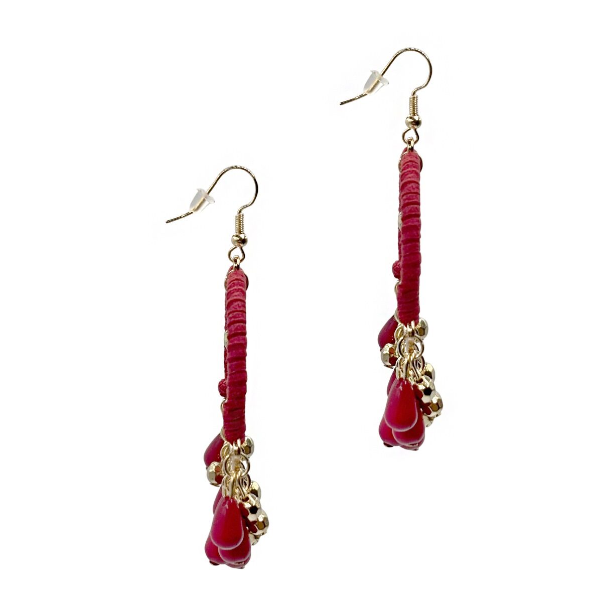 Aretes colgantes Con Hilo y Cuentas Rojas