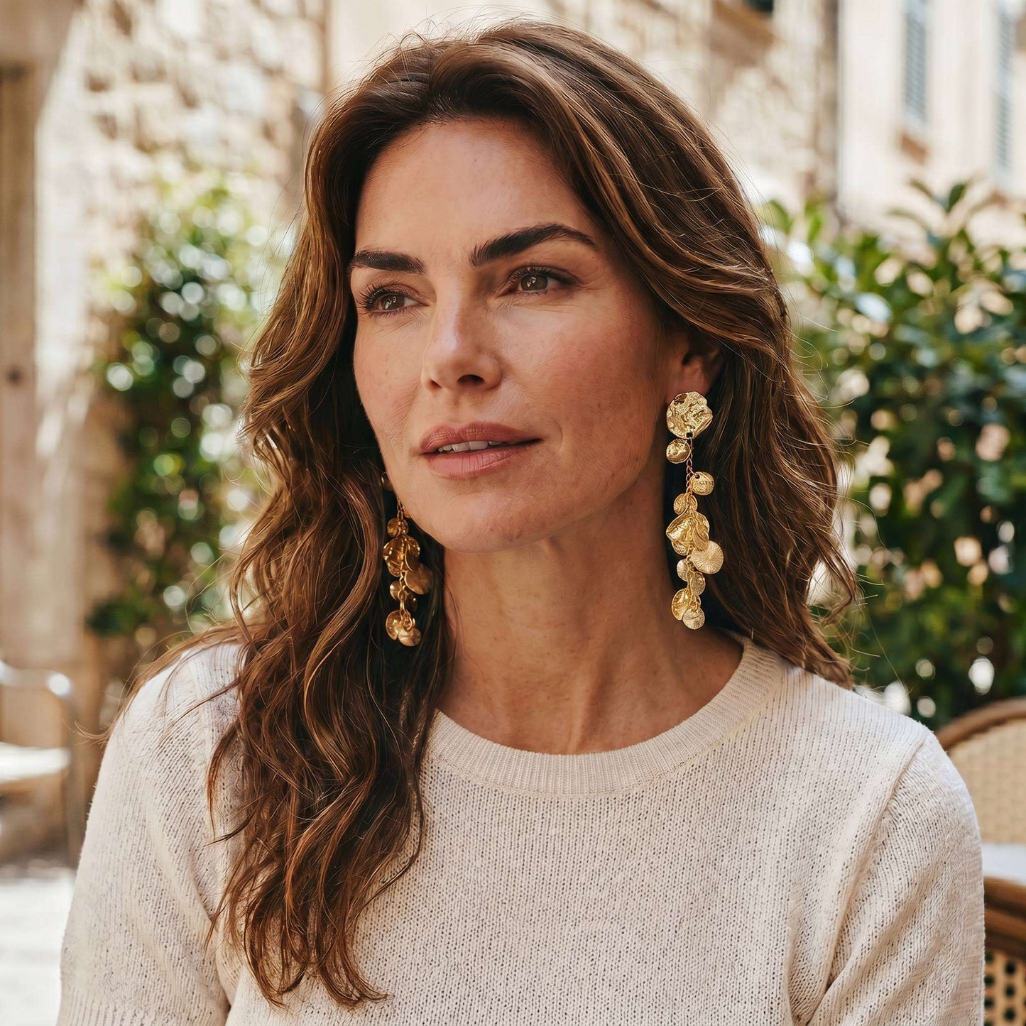 Aretes Largos Monedas Martilladas
