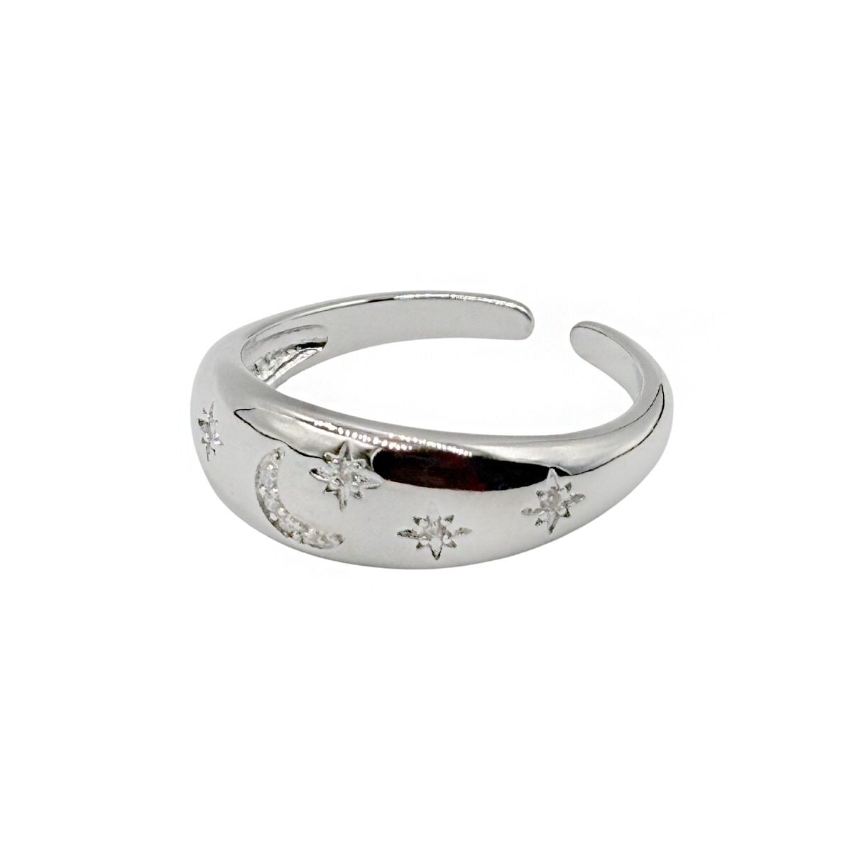 Anillo Luna y Estrellas plateado