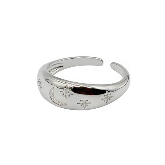 Anillo Luna y Estrellas plateado