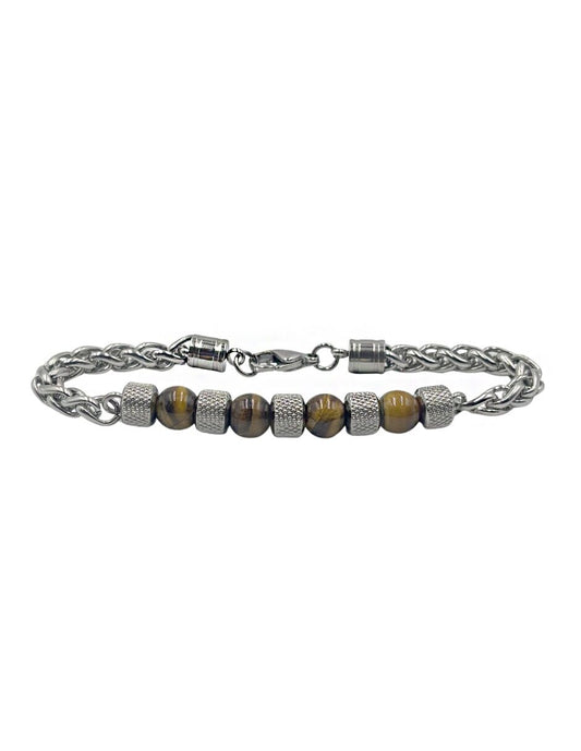Pulsera Cadena Plateada con Cuentas