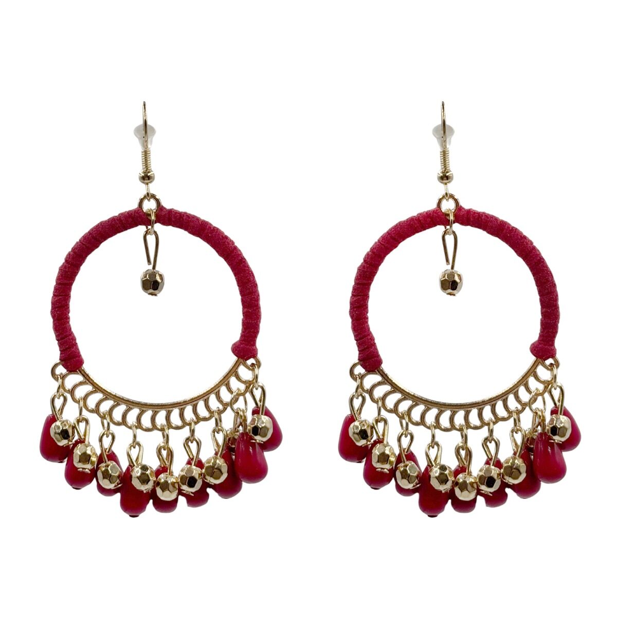 Aretes colgantes Con Hilo y Cuentas Rojas