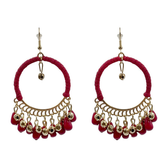 Aretes colgantes Con Hilo y Cuentas Rojas
