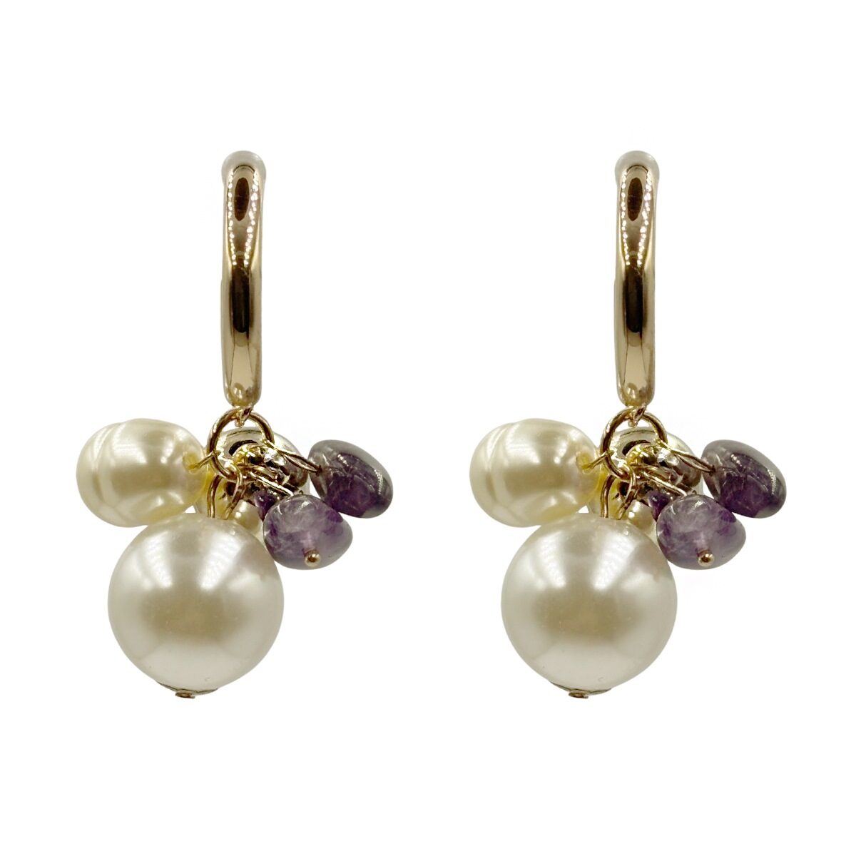 Aretes Perla y Piedra Morada Acabado En Dorado