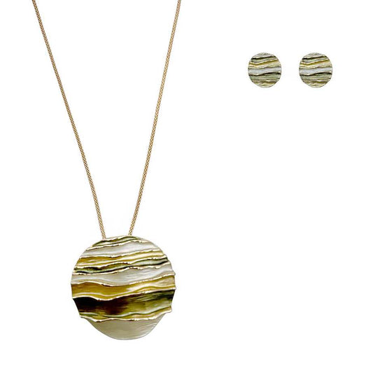Set Collar y Aretes Redondo Verde multitono