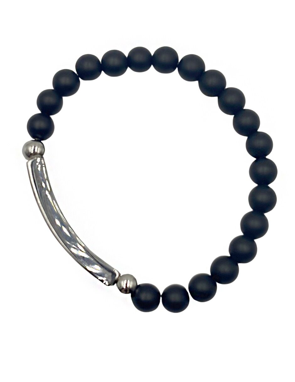 Pulsera de Cuentas con Barra Metálica  grabada con Padre Nuestro