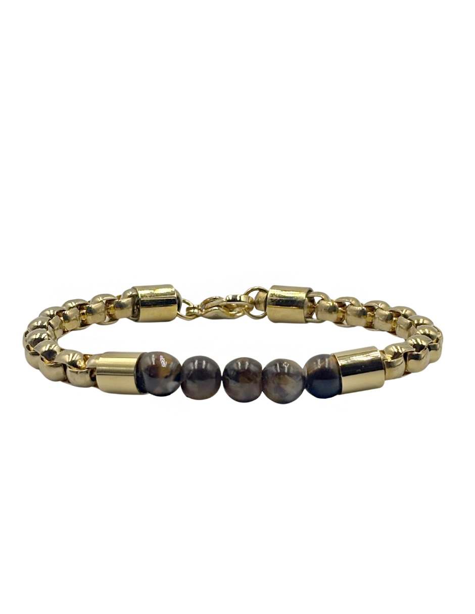 Pulsera Ojo de Tigre  Cadena Dorada