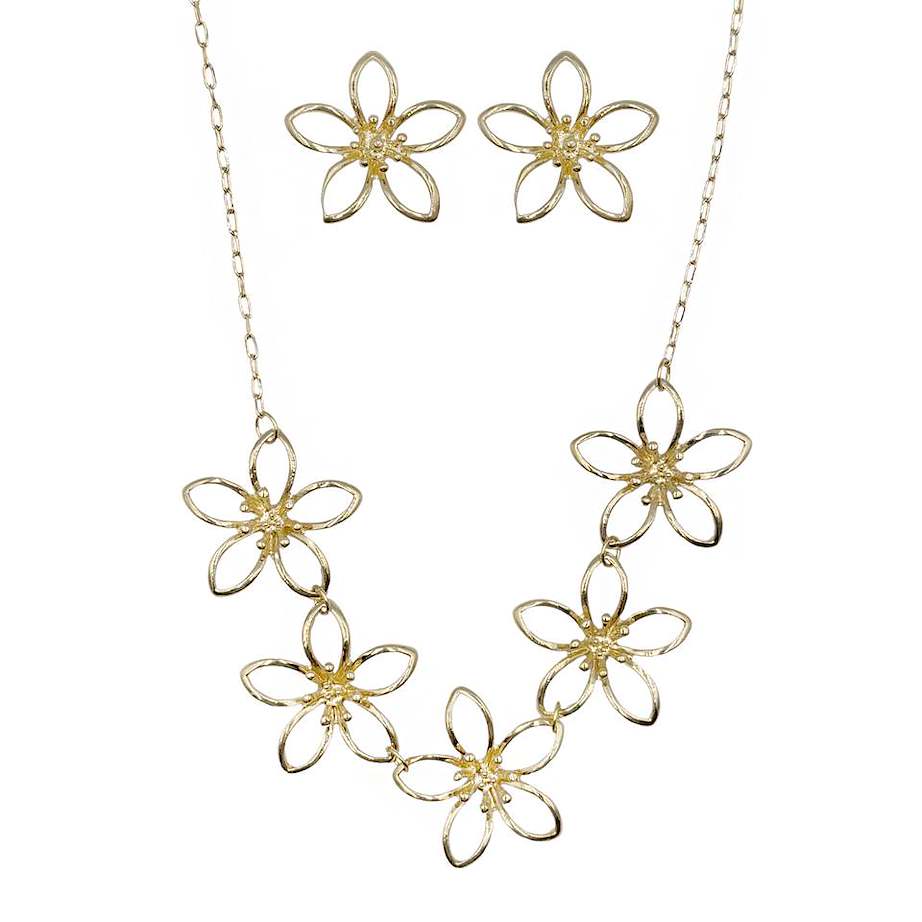 Set Collar y Aretes Flores Dorado