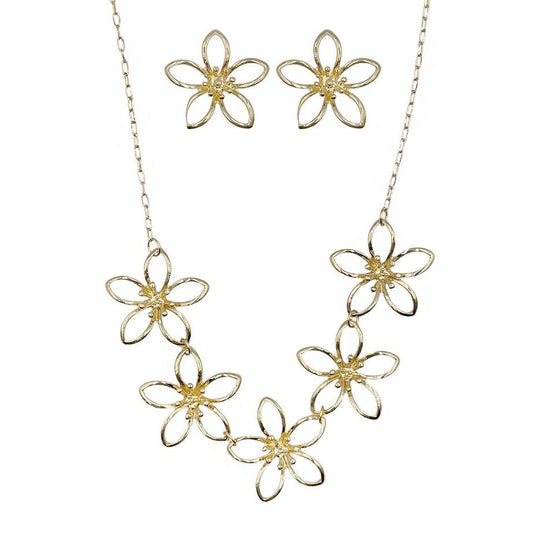 Set Collar y Aretes Flores Dorado