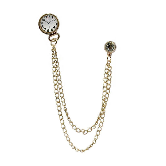 Prendedor Reloj con Cadena y Cristal