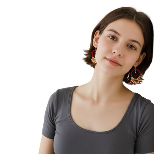 Aretes colgantes Con Hilo y Cuentas Rojas