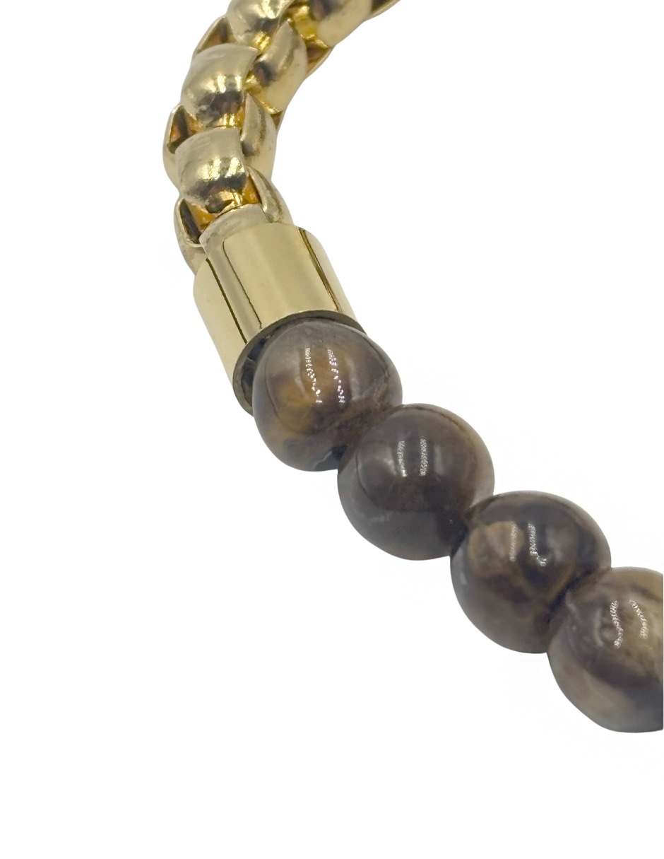 Pulsera Ojo de Tigre  Cadena Dorada