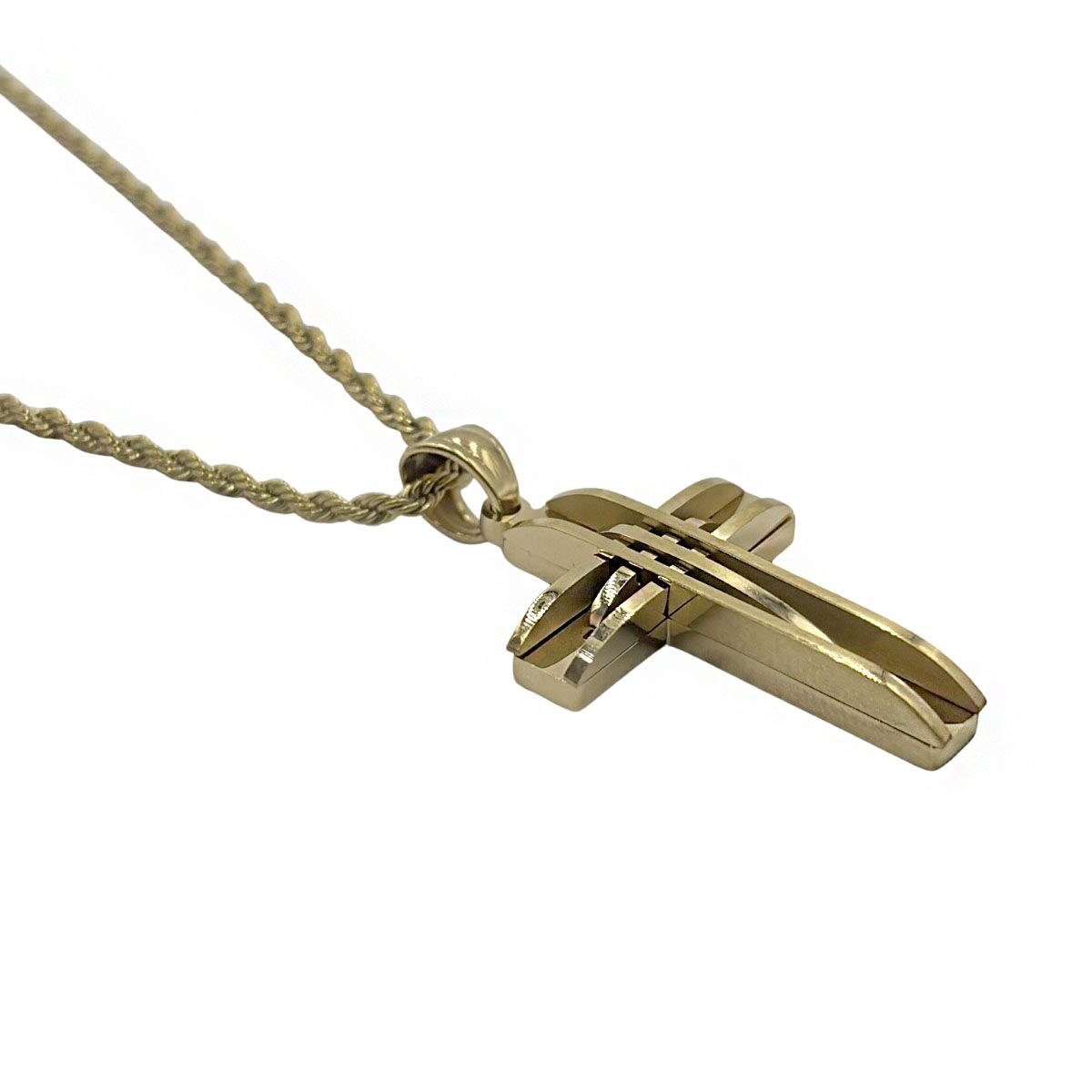 Collar con Dije de Cruz Líneas Dorado