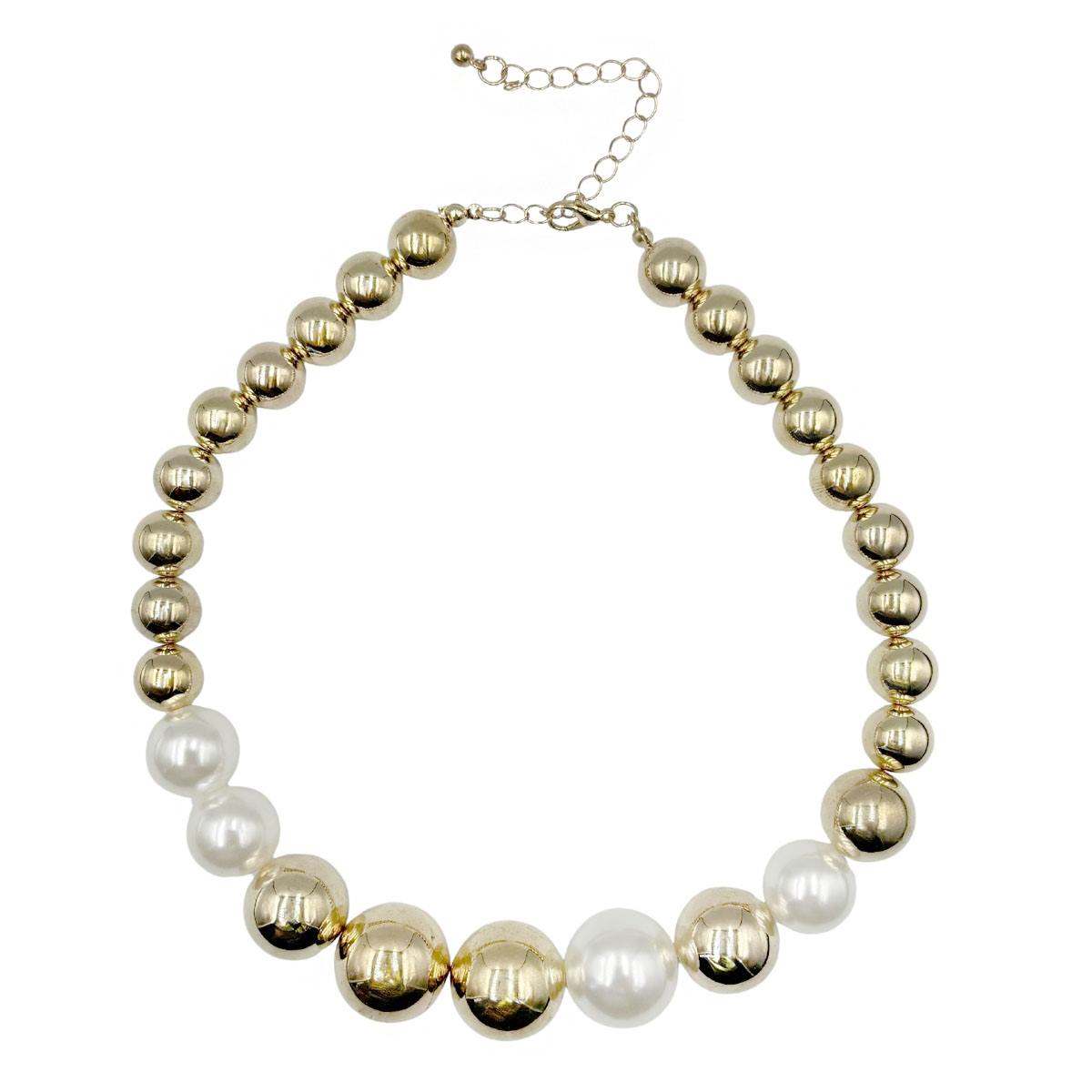 Collar 2 Hilos Perlas Con Dorado